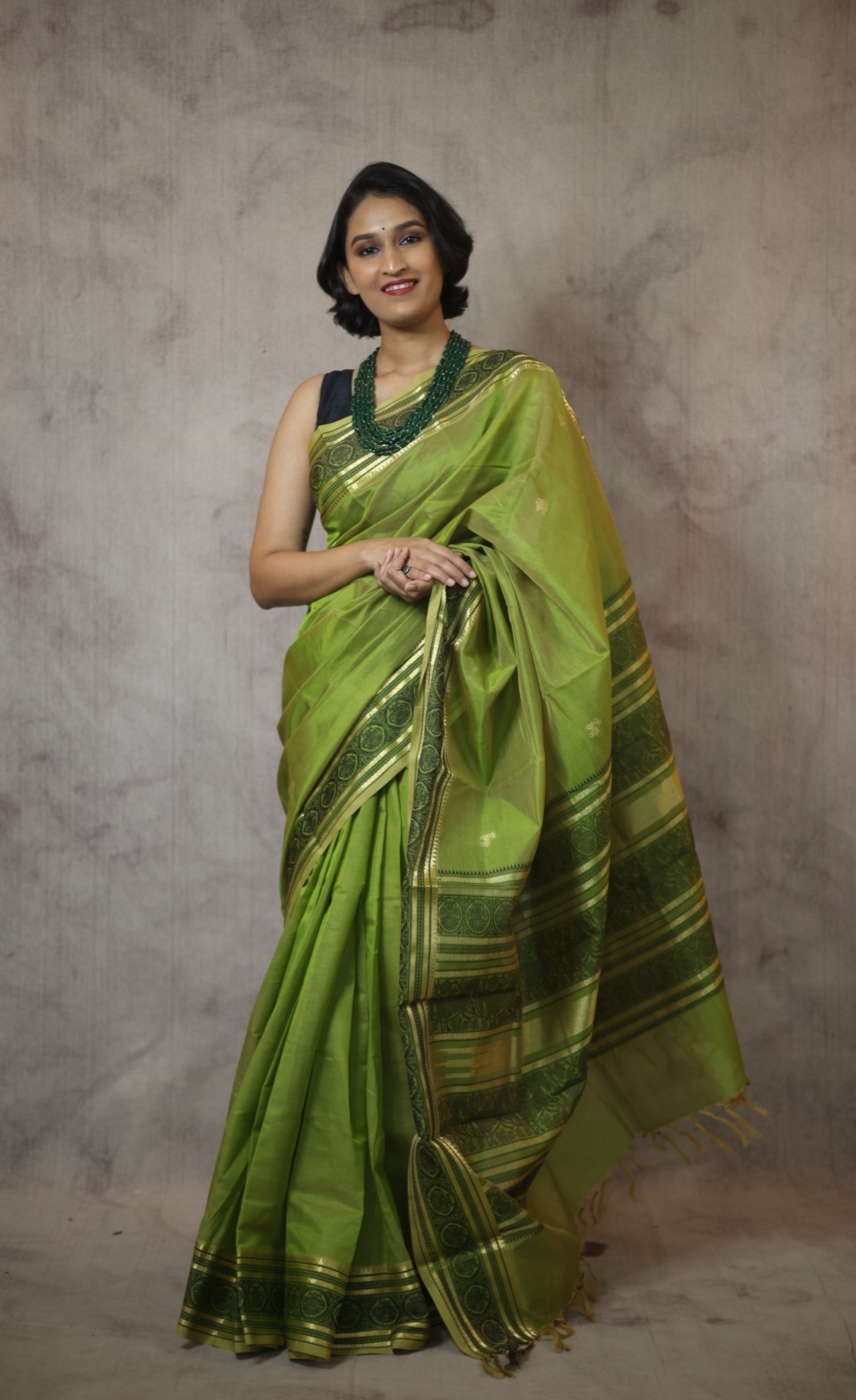Pastel Green Kanchi Silk Cotton Saree with Jari Border-SRPGKSCS85