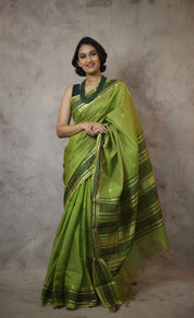Pastel Green Kanchi Silk Cotton Saree with Jari Border-SRPGKSCS85