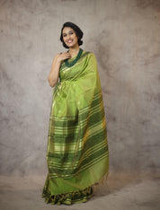 Pastel Green Kanchi Silk Cotton Saree with Jari Border-SRPGKSCS85