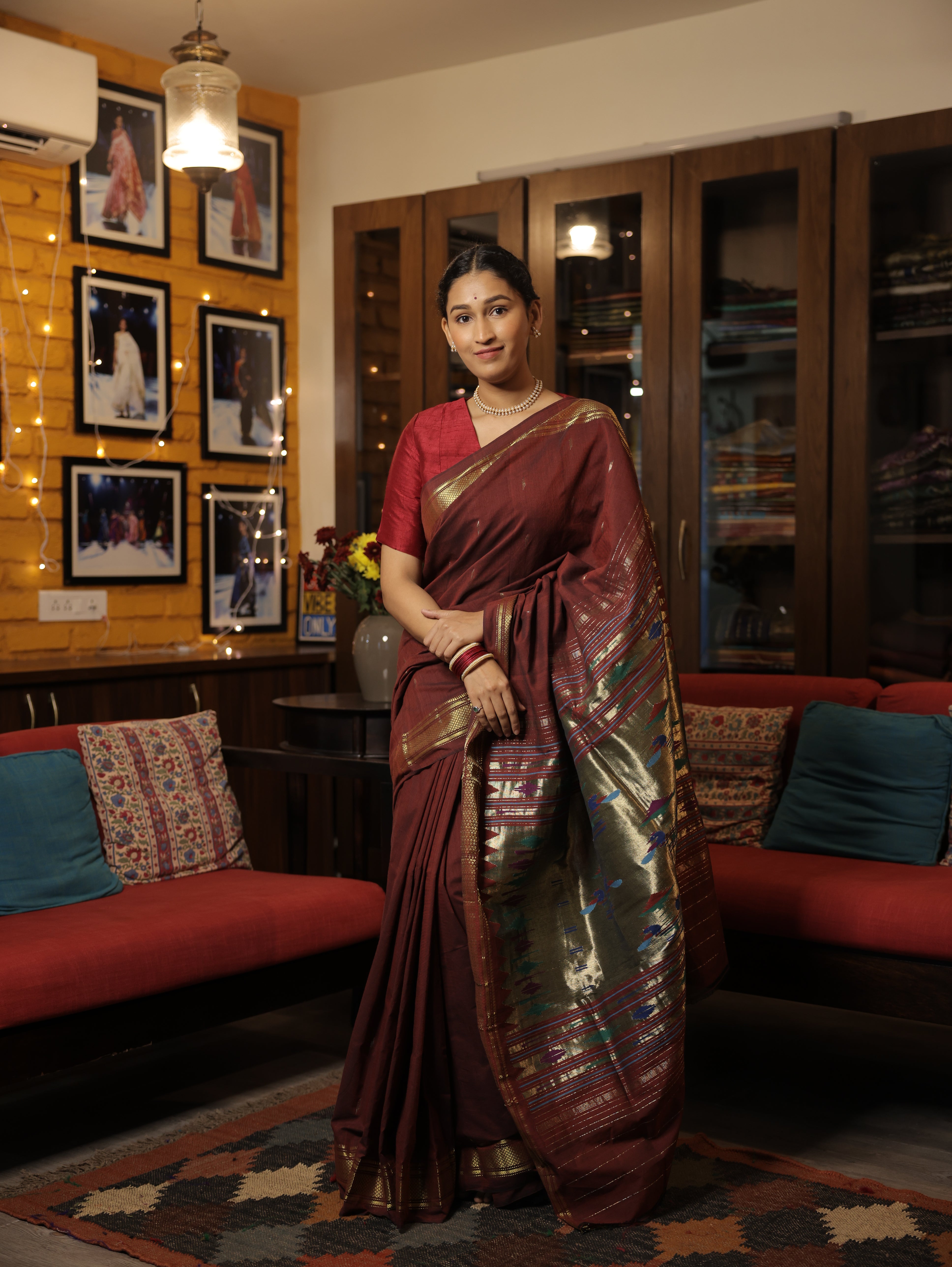 Maroon Cotton Paithani Saree - SRMCPS535