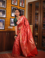 Red Banarasi Silk Saree - Saavari - SSRBSS59