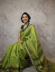 Pastel Green Kanchi Silk Cotton Saree with Jari Border-SRPGKSCS85