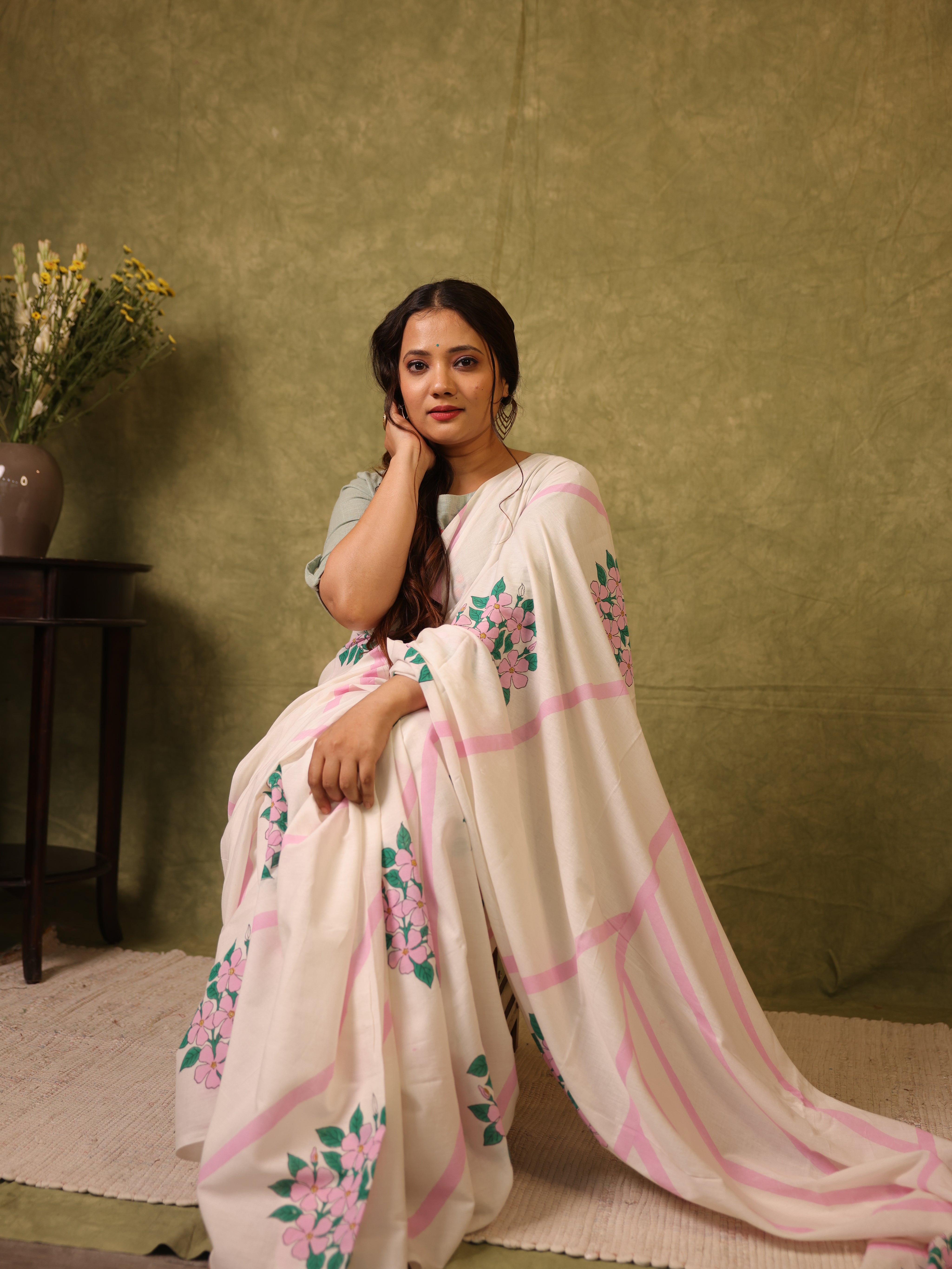 Milky White HBP Signature Cotton Saree - SRMWSCS31