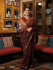 Maroon Cotton Paithani Saree - SRMCPS535