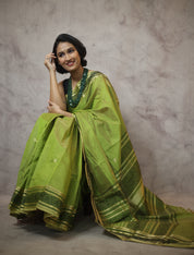 Pastel Green Kanchi Silk Cotton Saree with Jari Border-SRPGKSCS85