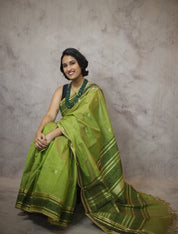 Pastel Green Kanchi Silk Cotton Saree with Jari Border-SRPGKSCS85