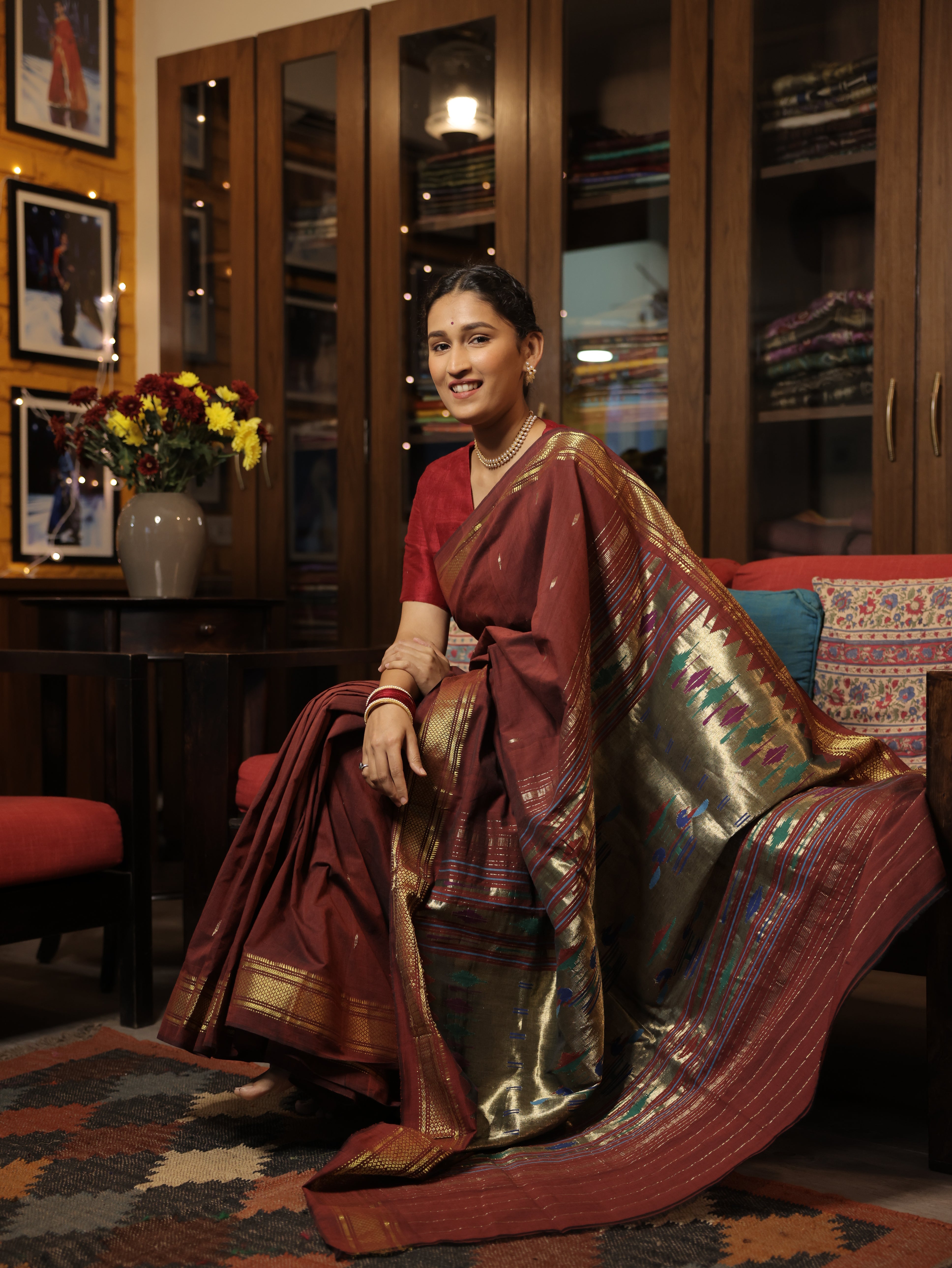 Maroon Cotton Paithani Saree - SRMCPS535