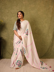 Milky White HBP Signature Cotton Saree - SRMWSCS31