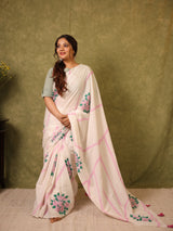 Milky White HBP Signature Cotton Saree - SRMWSCS31