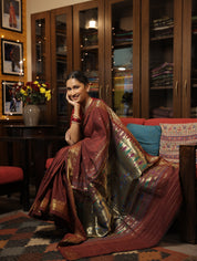 Maroon Cotton Paithani Saree - SRMCPS535