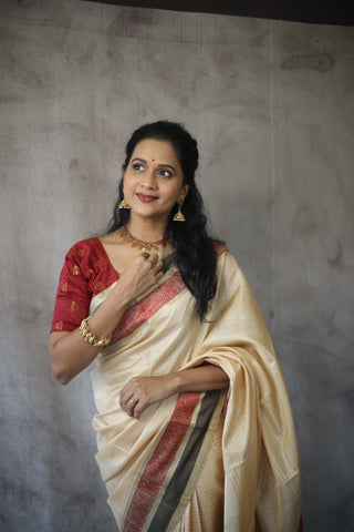 Cream Kanjeevaram Silk Saree-SRCKSS431