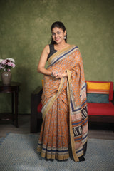 Orange HBP Cotton Silk Saree With Ghicha Border - SROCSS1064