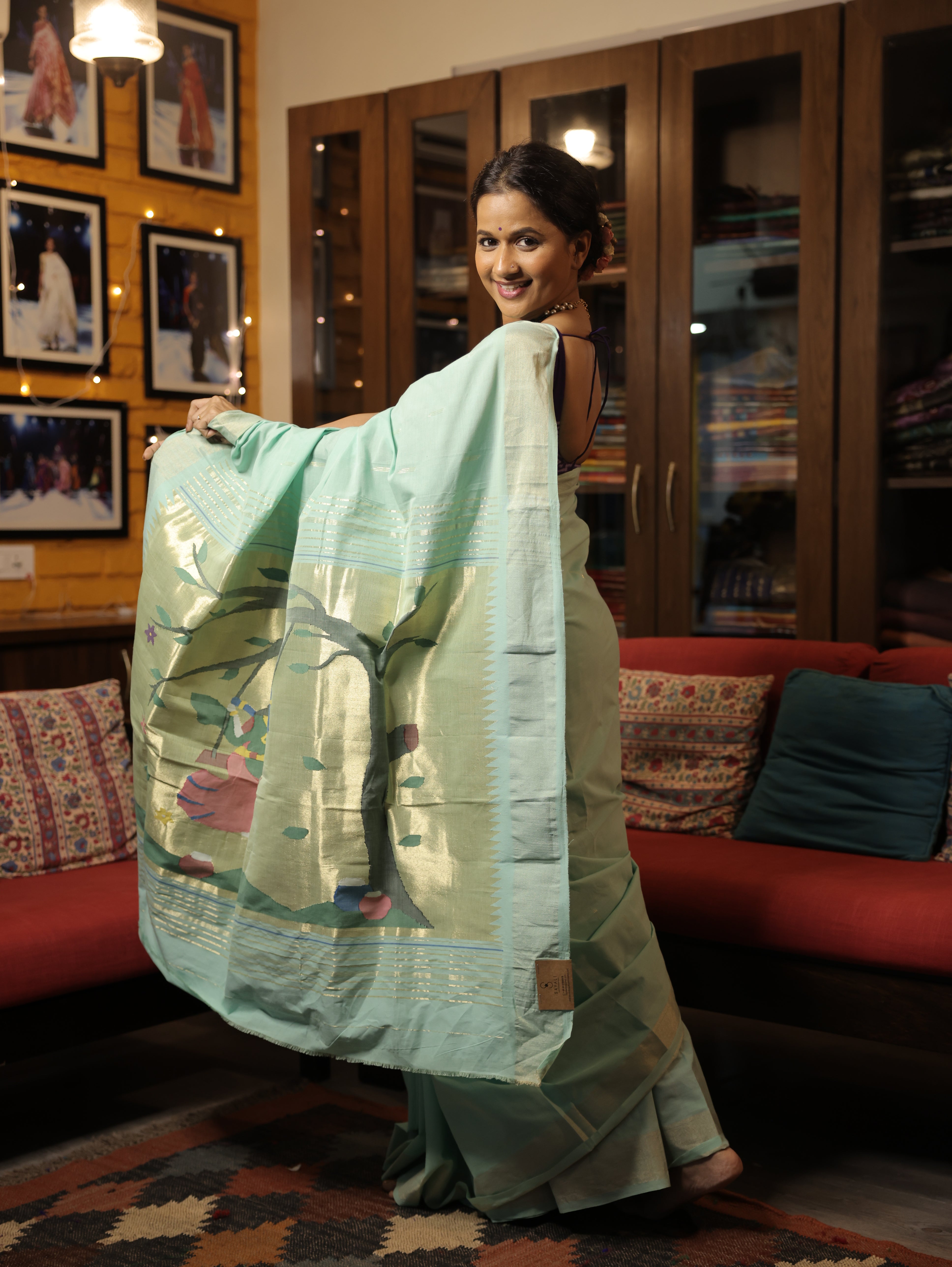 Mint Green Cotton Paithani Saree - SRMGCPS558