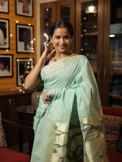 Mint Green Cotton Paithani Saree - SRMGCPS558