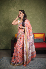 Peach HBP Cotton Silk Saree With Ghicha Border - SRPCSS1071