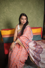 Peach HBP Cotton Silk Saree With Ghicha Border - SRPCSS1071