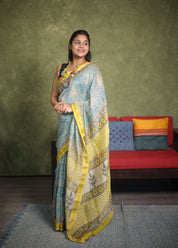 Teal Blue HBP Cotton Silk Saree With Maheshwari Border - SRTBCSS1277