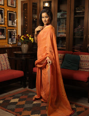 Peach  Plain Linen Saree With Tassels - SRPPLS281