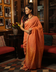 Peach  Plain Linen Saree With Tassels - SRPPLS281
