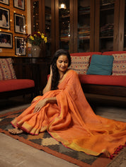 Peach  Plain Linen Saree With Tassels - SRPPLS281