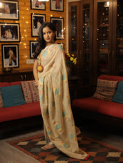 Light Yellow Linen Jamdani Saree With Tassels -  SRLYLS365
