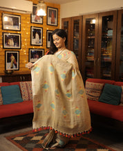 Light Yellow Linen Jamdani Saree With Tassels -  SRLYLS365