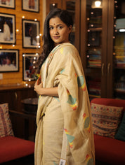 Light Yellow Linen Jamdani Saree With Tassels -  SRLYLS365