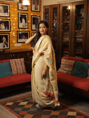 Light Yellow Linen Jamdani Saree With Tassels -  SRLYLS365