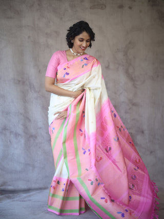 Cream Gadwal Silk Saree - SRCPGSS416