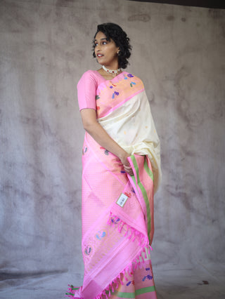 Cream Gadwal Silk Saree - SRCPGSS416