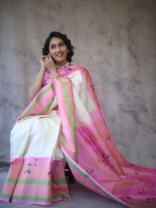 Cream Gadwal Silk Saree - SRCPGSS416