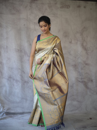 Cream Gadwal Silk Saree - SRCGSS294