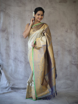 Cream Gadwal Silk Saree - SRCGSS294