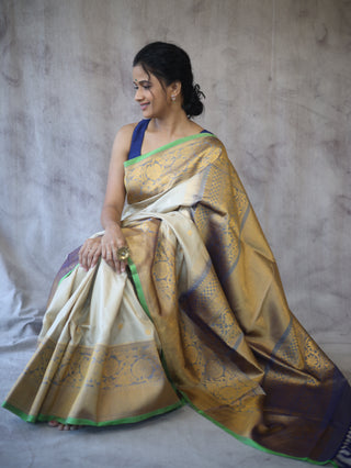 Cream Gadwal Silk Saree - SRCGSS294