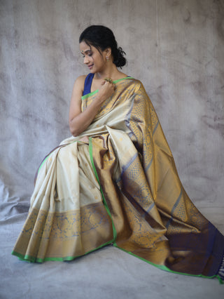 Cream Gadwal Silk Saree - SRCGSS294