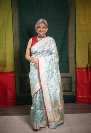 Sea Blue Zall Work Pattu Chanderi Silk Saree - SRBZWPCSS454