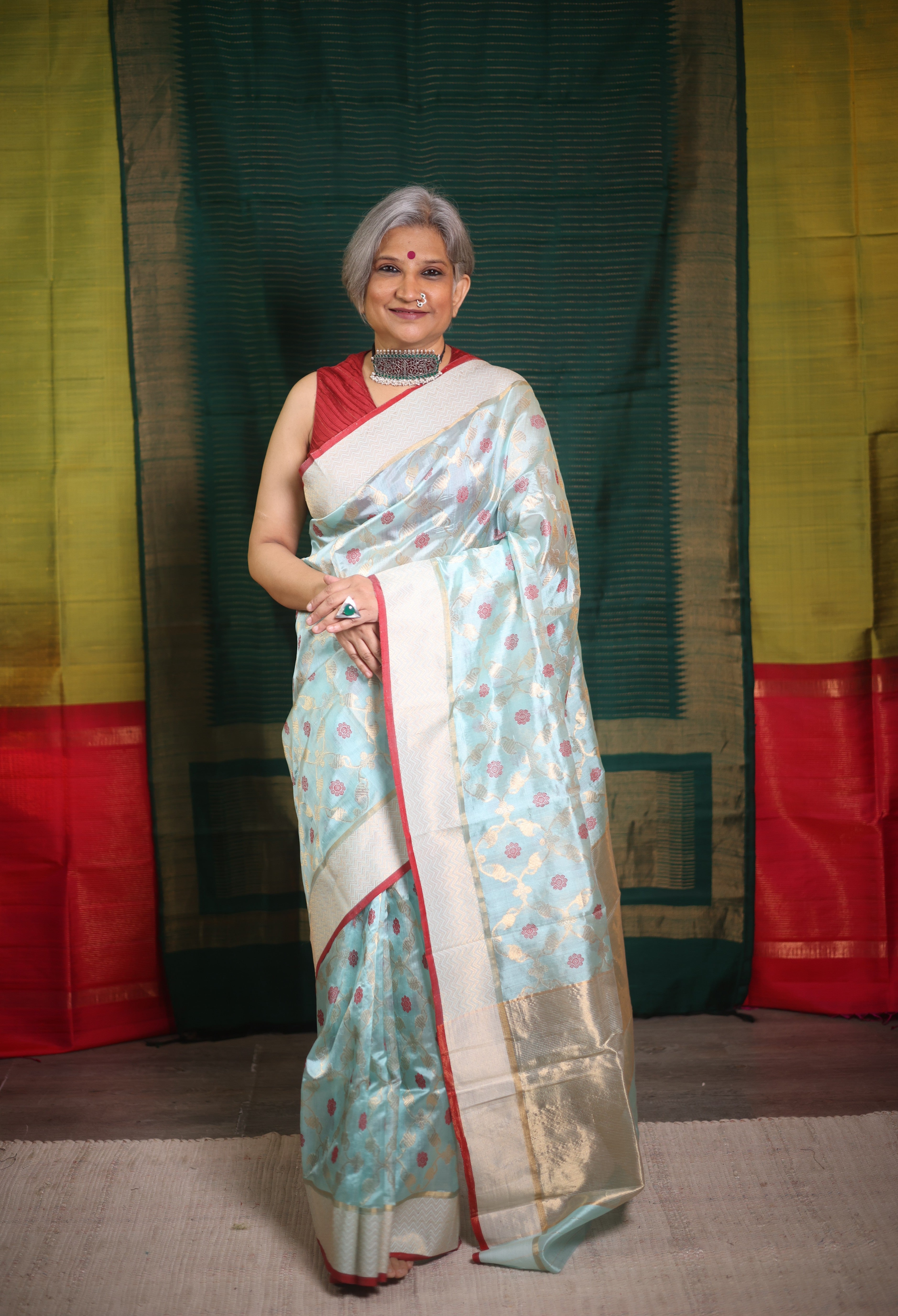 Sea Blue Zall Work Pattu Chanderi Silk Saree - SRBZWPCSS454
