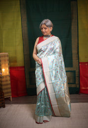 Sea Blue Zall Work Pattu Chanderi Silk Saree - SRBZWPCSS454