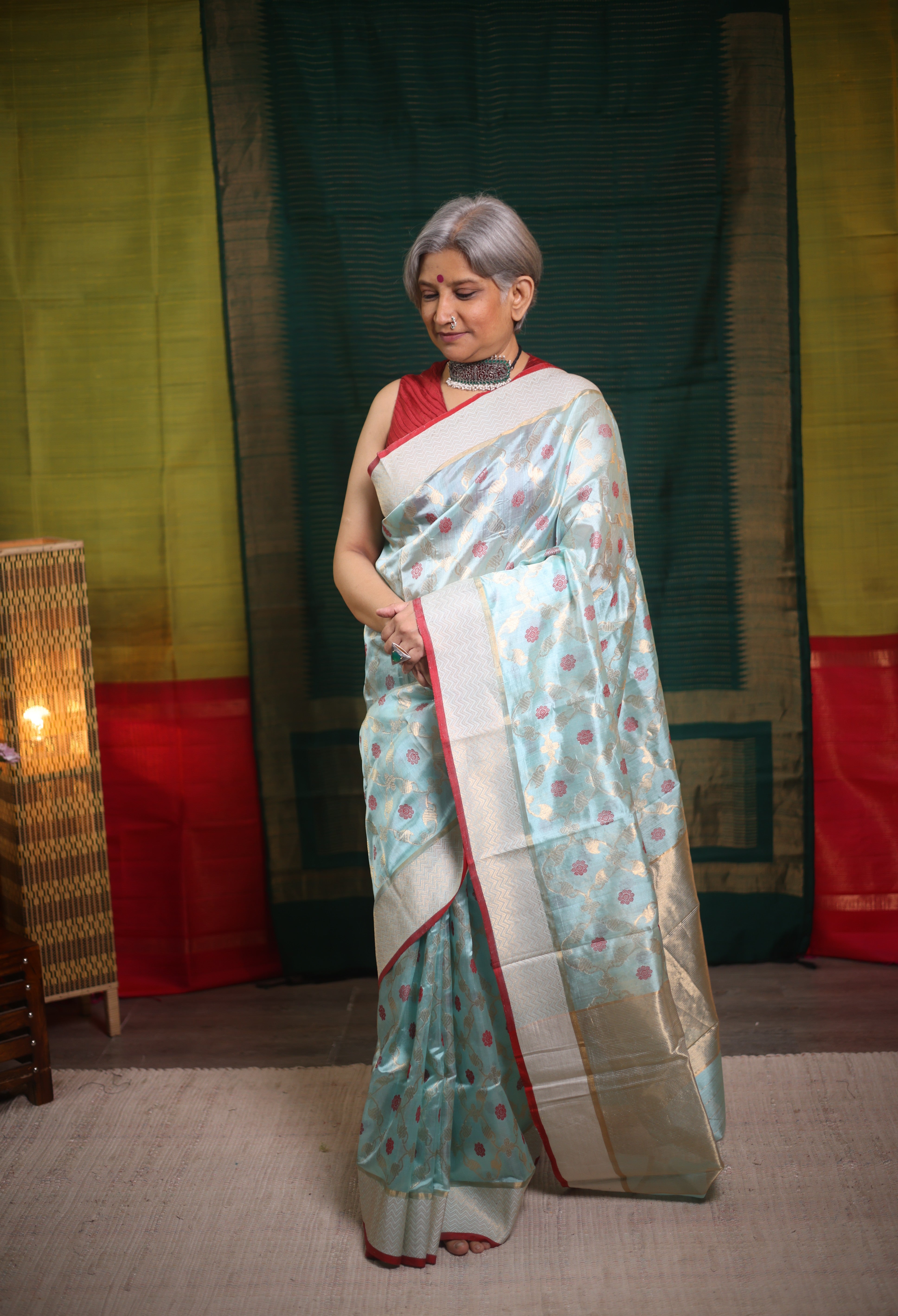 Sea Blue Zall Work Pattu Chanderi Silk Saree - SRBZWPCSS454