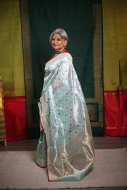 Sea Blue Zall Work Pattu Chanderi Silk Saree - SRBZWPCSS454