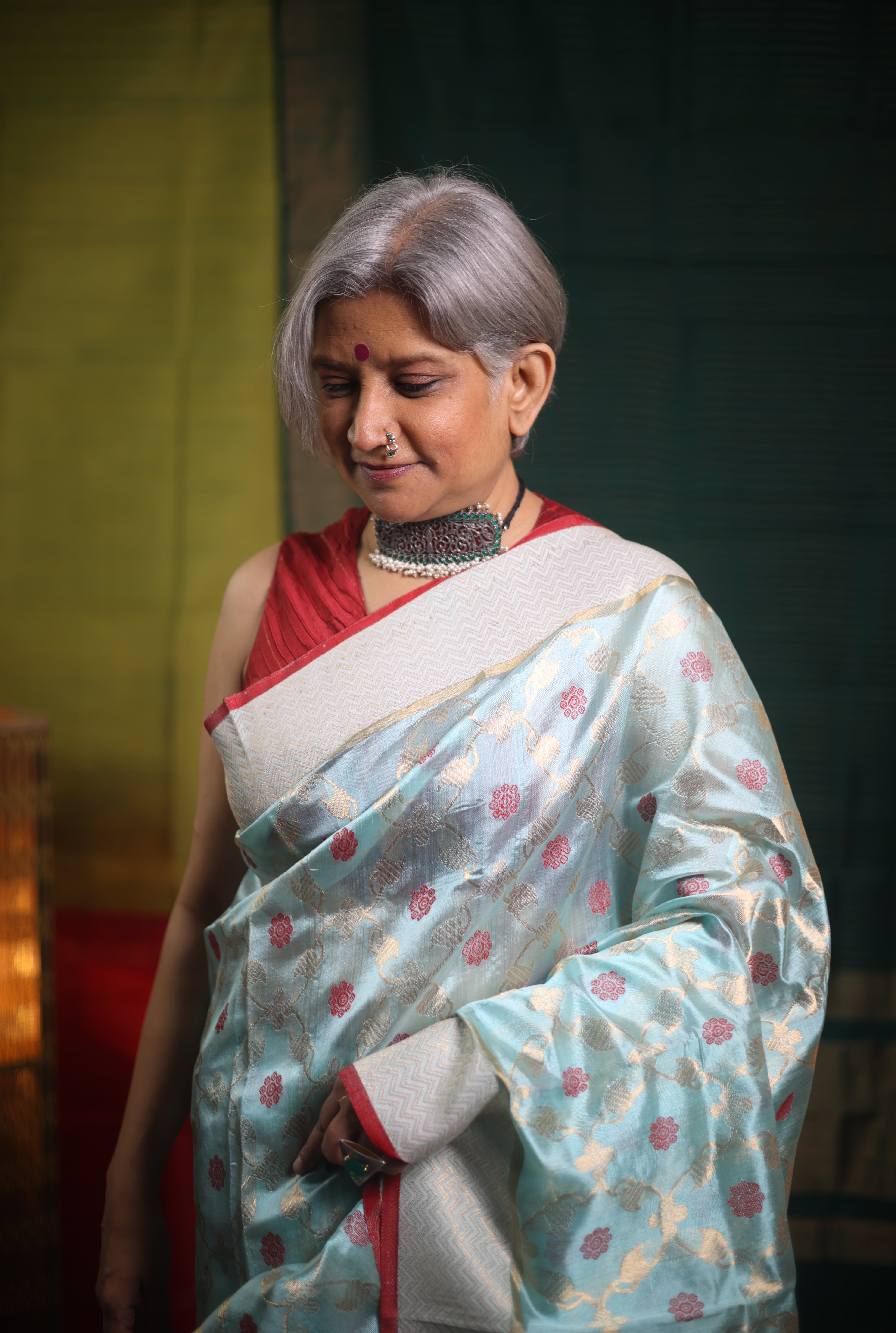 Sea Blue Zall Work Pattu Chanderi Silk Saree - SRBZWPCSS454