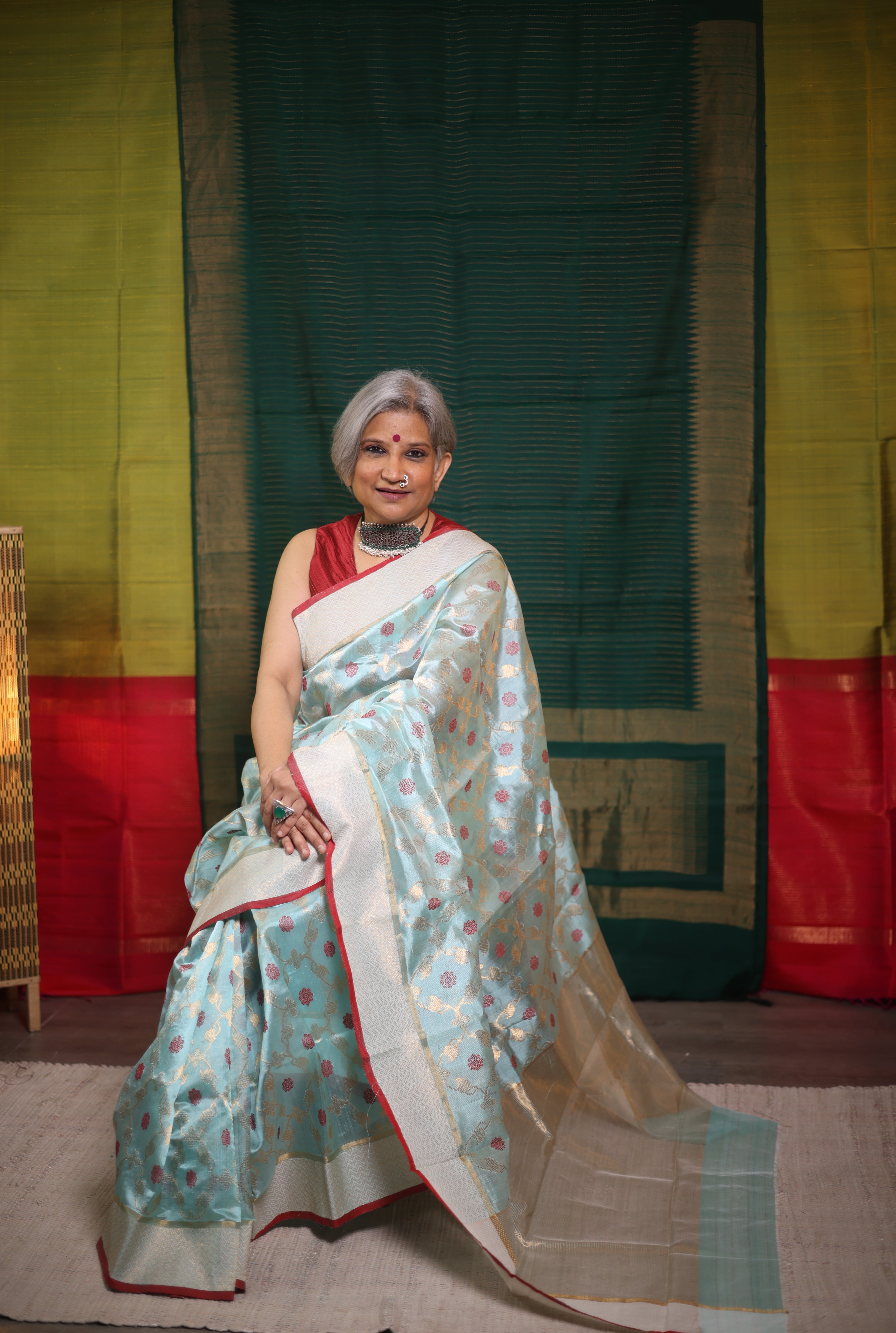 Sea Blue Zall Work Pattu Chanderi Silk Saree - SRBZWPCSS454