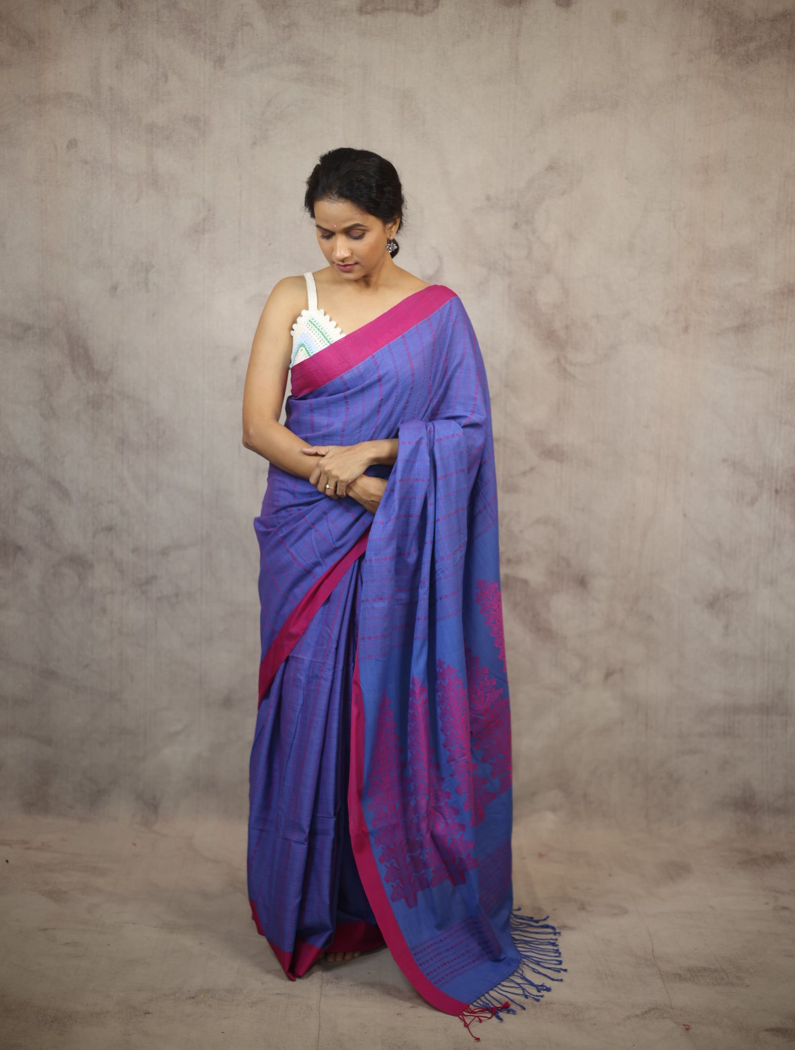 Blue Bengal Cotton Saree - SRBBCS90
