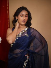 Nevy Blue Hand Embroidery Organza Sarees - SRNBHMOS10