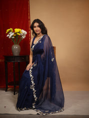 Nevy Blue Hand Embroidery Organza Sarees - SRNBHMOS10