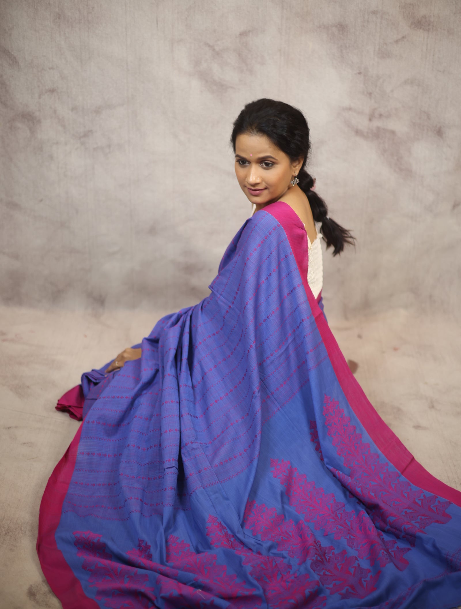 Blue Bengal Cotton Saree - SRBBCS90