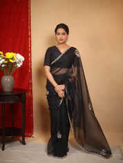 Black Hand Embroidery Organza Sarees - SRBHMOS12