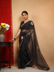 Black Hand Embroidery Organza Sarees - SRBHMOS12