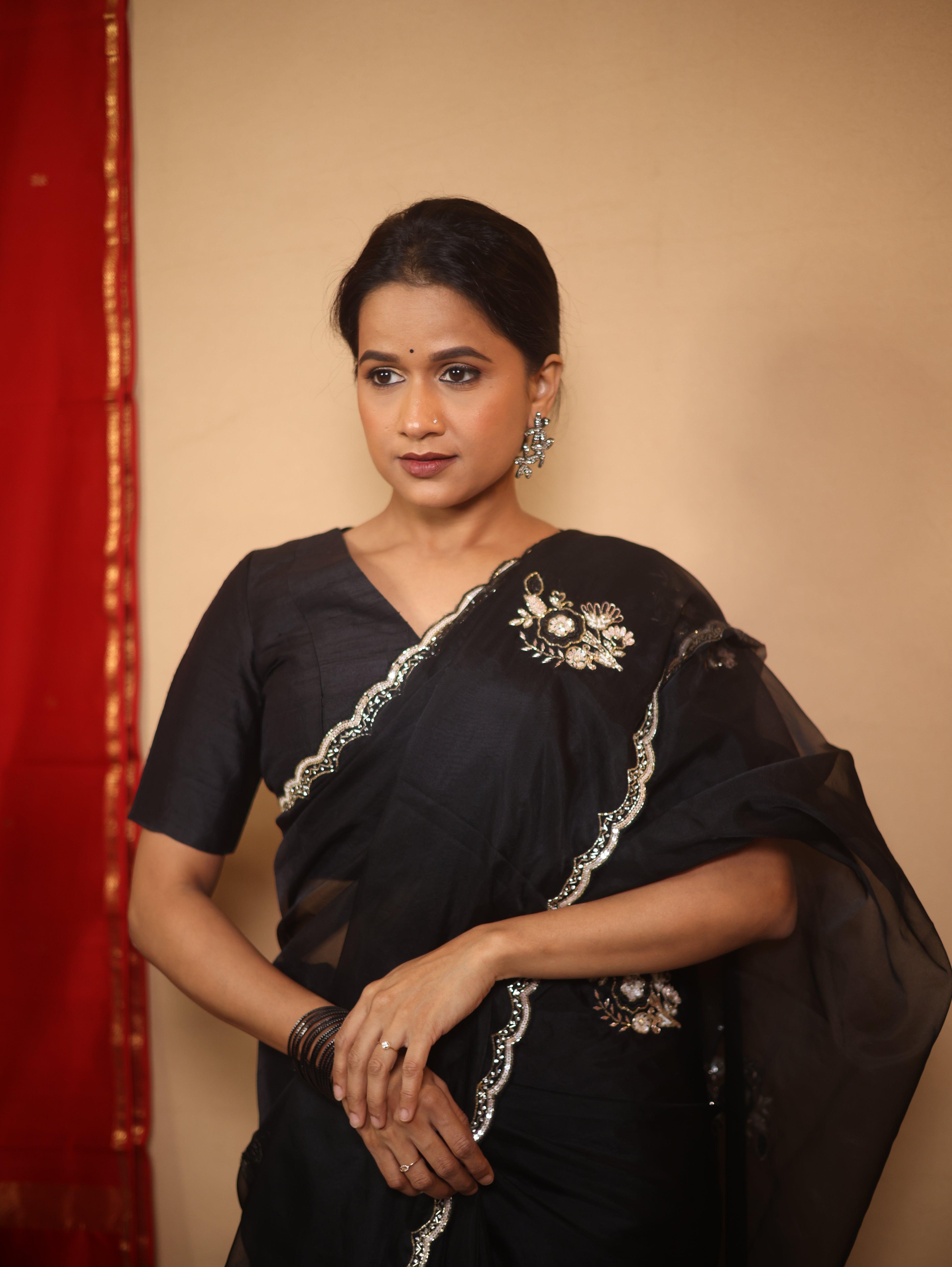 Black Hand Embroidery Organza Sarees - SRBHMOS12