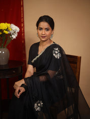 Black Hand Embroidery Organza Sarees - SRBHMOS12